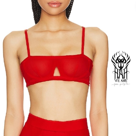 We Are HAH NWT Free People Wired Bra Sheer Mesh Blood Orange - Size A 30-38 - Picture 1 of 9